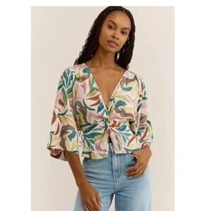 Z Supply Enya Safari Shirt Womens Medium Twist V Neck Wide 3/4 Sleeve Dolman